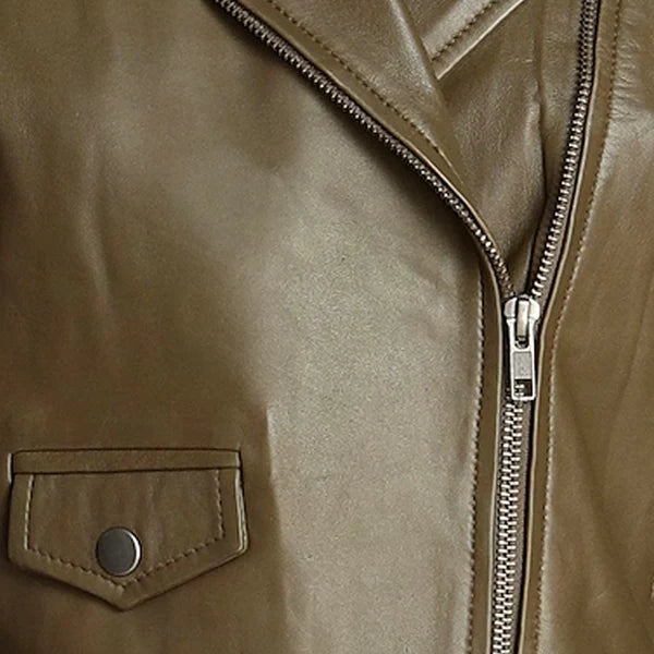 Women's Military Green Moto Leather Jacket-Women Leather Jacket-Premium Leather Store