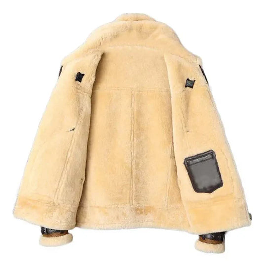 Men's Brown Faux Shearling B3 Bomber Leather Jacket-Men Shearling Jacket-Premium Leather Store