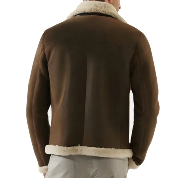 Men's Brown Faux Shearling B3 Leather Jacket-Men Shearling Jacket-Premium Leather Store