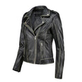 Women's Black Zip-Up Handwaxed Moto Jacket-Women Leather Jacket-Premium Leather Store