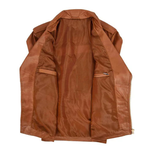 Men's Tan Brando Biker Leather Jacket-Men's Biker Jackets-Premium Leather Store