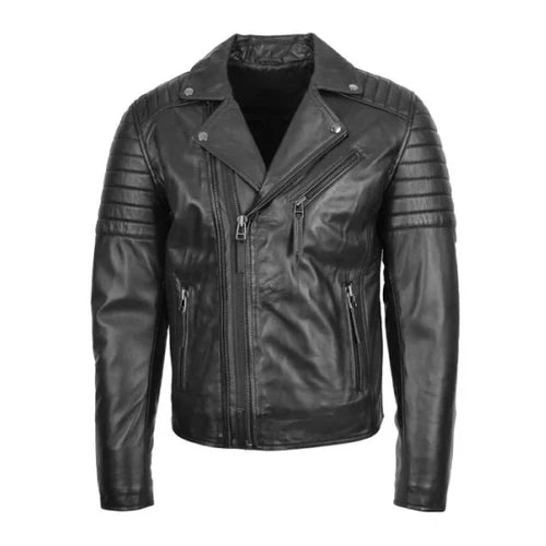 Men's Black Dual Zip Cross Biker Leather Jacket-Men's Biker Jackets-Premium Leather Store