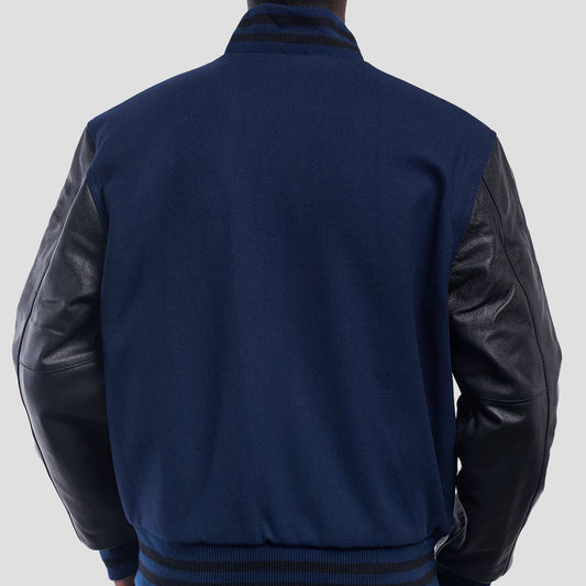 High Royal Wool Body Varsity Jacket with Black Leather Sleeves-Varsity Jackets-Premium Leather Store
