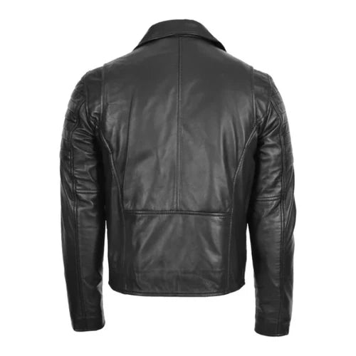 Men's Black Dual Zip Cross Biker Leather Jacket-Men's Biker Jackets-Premium Leather Store