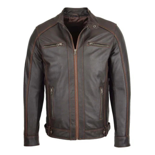 Men's Brown Ethan Classic Biker Leather Jacket-Men's Biker Jackets-Premium Leather Store
