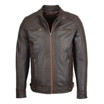 Men's Brown Ethan Classic Biker Leather Jacket-Men's Biker Jackets-Premium Leather Store