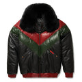 Men's Multicolor V-Bomber Faux Shearling Leather Jacket-Men Shearling Jacket-Premium Leather Store