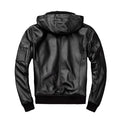 Men's Black Hooded Motorcycle Bomber Jacket-Men's Bomber Jacket-Premium Leather Store
