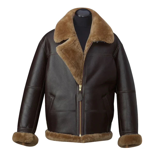 Men's Brown RAF B3 Faux Shearling Aviator Jacket-Men Shearling Jacket-Premium Leather Store