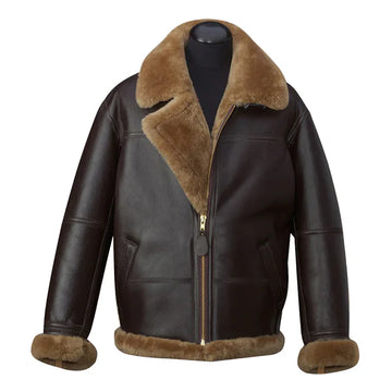Men's Brown RAF B3 Faux Shearling Aviator Jacket-Men Shearling Jacket-Premium Leather Store