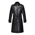 Black Double Collar Long Trench Genuine Leather Coat-Men Leather Coat-Premium Leather Store