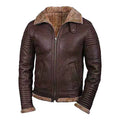 Men's Brown Zipper Faux Shearling Leather Jacket-Men Shearling Jacket-Premium Leather Store