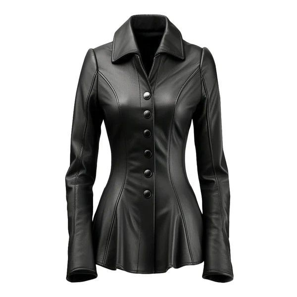 Women's Black Falk Long Genuine Leather Trench Coat-Women Leather Coat-Premium Leather Store