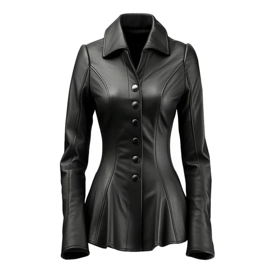 Women's Black Falk Long Genuine Leather Trench Coat-Women Leather Coat-Premium Leather Store