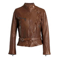 Women's Brown Buttoned Leather Moto Jacket-Women Leather Jacket-Premium Leather Store