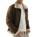 Men's Brown Faux Shearling B3 Leather Jacket-Men Shearling Jacket-Premium Leather Store