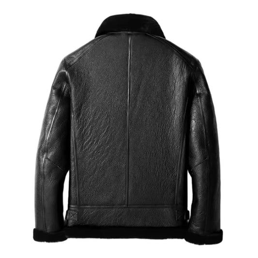 Men's Black Faux Shearling B3 Bomber Leather Jacket-Men Shearling Jacket-Premium Leather Store