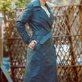 Women's Blue Double-Breasted Classic Leather Trench Coat-Women Leather Coat-Premium Leather Store