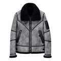 Men's Faux Shearling B3 Grey Overcoat Leather Jacket-Men Shearling Jacket-Premium Leather Store