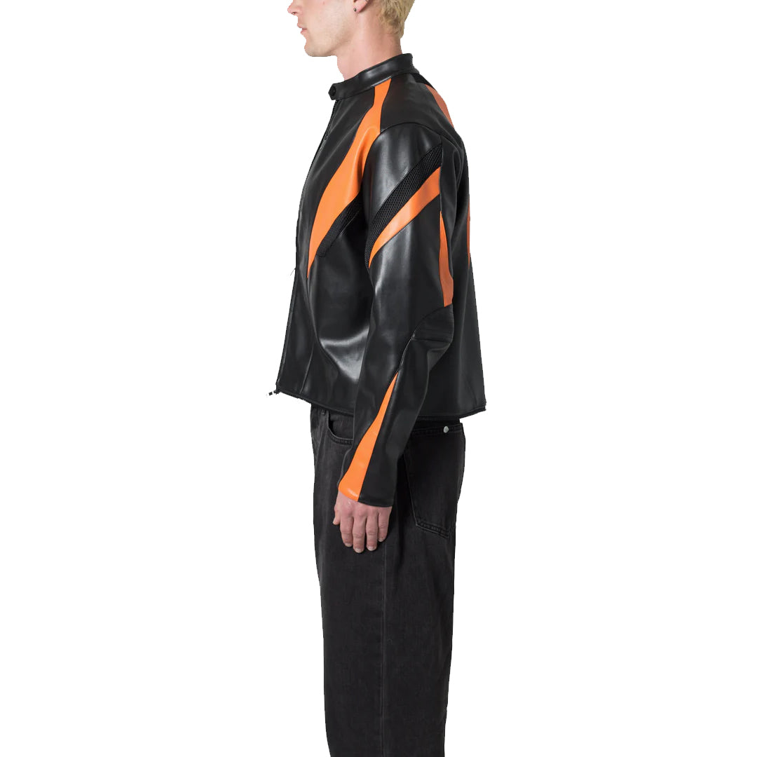 Men's Black Orange Cropped Biker Leather Jacket-Men's Biker Jackets-Premium Leather Store