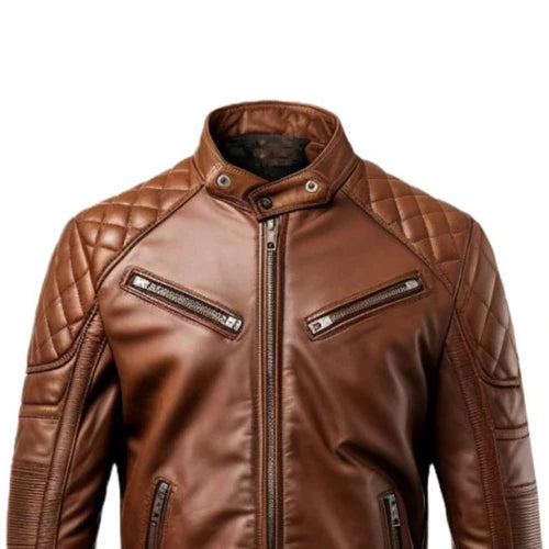 Men's Brown Racer Biker Leather Jacket-Men's Biker Jackets-Premium Leather Store