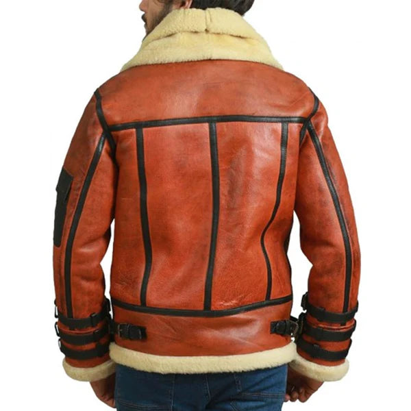 Men's RAF B3 Aviator Faux Shearling Bomber Leather Jacket-Men Shearling Jacket-Premium Leather Store