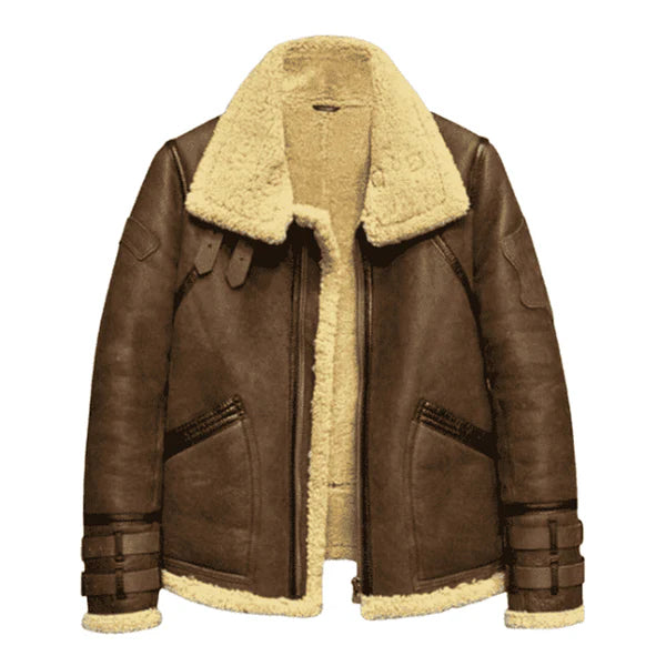 Men's Dark Brown RAF B3 Faux Shearling Aviator Jacket-Men Shearling Jacket-Premium Leather Store