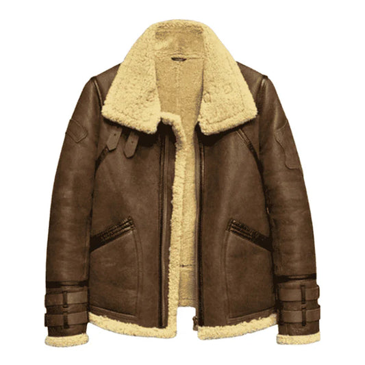 Men's Dark Brown RAF B3 Faux Shearling Aviator Jacket-Men Shearling Jacket-Premium Leather Store