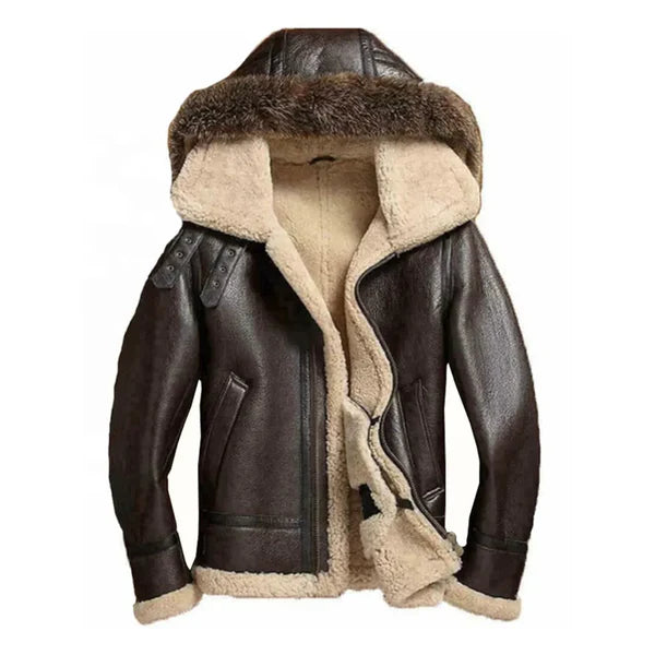 Men's Brown Faux Shearling Fur Leather Jacket-Men Shearling Jacket-Premium Leather Store