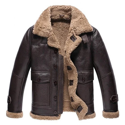 Men's Dark Brown RAF B3 Faux Shearling Jacket-Men Shearling Jacket-Premium Leather Store