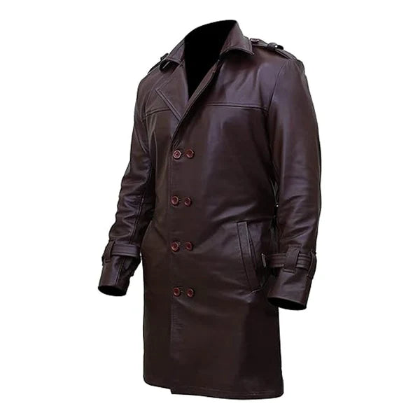 Brown Watchmen Authentic Leather Trench Coat-Men Leather Coat-Premium Leather Store