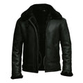 Men's Black Aviator Faux Shearling Bomber Leather Jacket-Men Shearling Jacket-Premium Leather Store