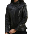 Women's Black Faux Biker Leather Jacket-Women Biker Jacket-Premium Leather Store