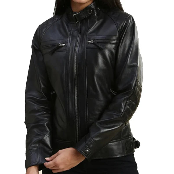 Women's Black Faux Biker Leather Jacket-Women Biker Jacket-Premium Leather Store