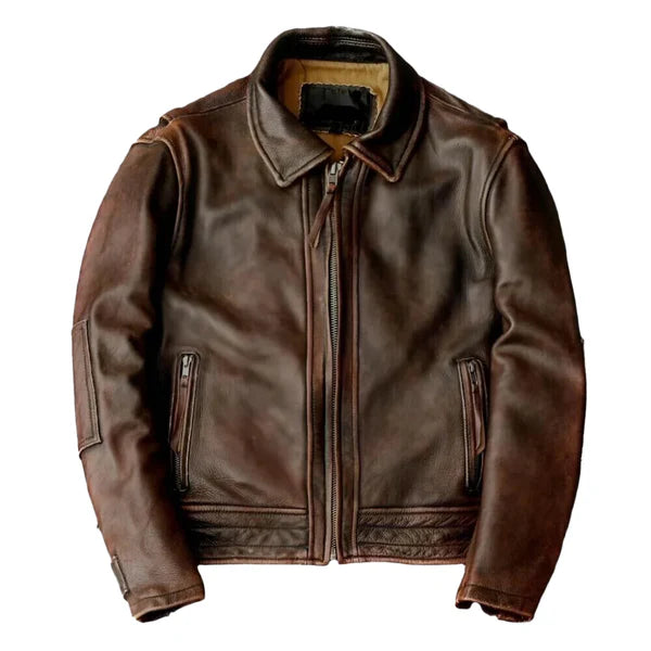 Men's Vintage Brown Biker Leather Jacket-Men's Biker Jackets-Premium Leather Store