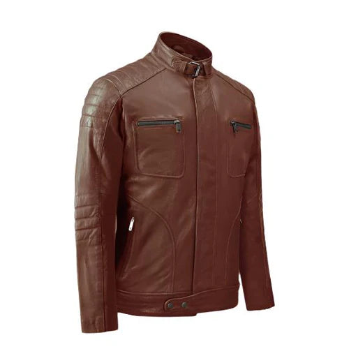 Men's Rebellion Tan Biker Leather Jacket-Men's Biker Jackets-Premium Leather Store