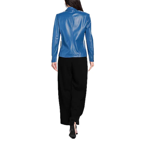Women's Blue Tagliatore Leather Moto Jacket-Women Leather Jacket-Premium Leather Store