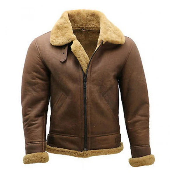 Men's Brown Faux Shearling Leather Jacket-Men Shearling Jacket-Premium Leather Store