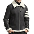 Men's Black & White Faux Shearling B3 Bomber Jacket-Men Shearling Jacket-Premium Leather Store
