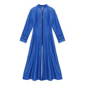 Blue Full-Zip Ankle-Length Genuine Leather Trench Coat-Women Leather Coat-Premium Leather Store