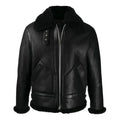 Men's Black Faux Shearling B3 Bomber Leather Jacket-Men Shearling Jacket-Premium Leather Store