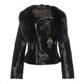 Women's Tara Calf Faux Shearling Black Fur Leather Jacket-Women Shearling Jacket-Premium Leather Store