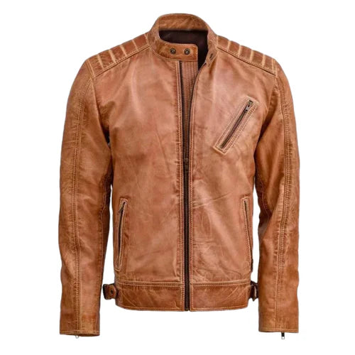 Men's Tan Nexus Biker Leather Jacket-Men's Biker Jackets-Premium Leather Store