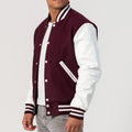 Maroon Wool Varsity Jacket with Bright White Leather Sleeves-Varsity Jackets-Premium Leather Store