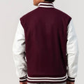 Maroon Wool Varsity Jacket with Bright White Leather Sleeves-Varsity Jackets-Premium Leather Store