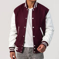 Maroon Wool Varsity Jacket with Bright White Leather Sleeves-Varsity Jackets-Premium Leather Store