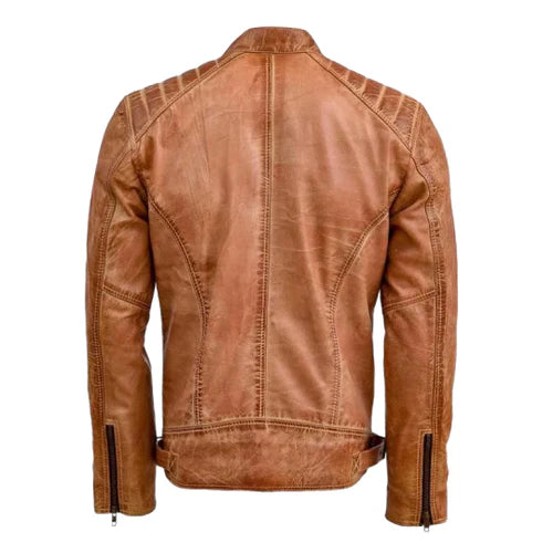 Men's Tan Nexus Biker Leather Jacket-Men's Biker Jackets-Premium Leather Store