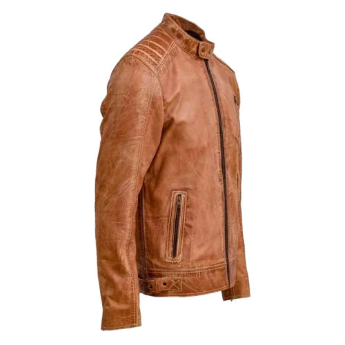 Men's Tan Nexus Biker Leather Jacket-Men's Biker Jackets-Premium Leather Store