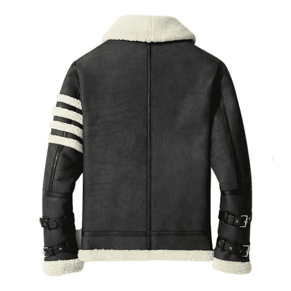 Men's Black & White Faux Shearling B3 Bomber Jacket-Men Shearling Jacket-Premium Leather Store