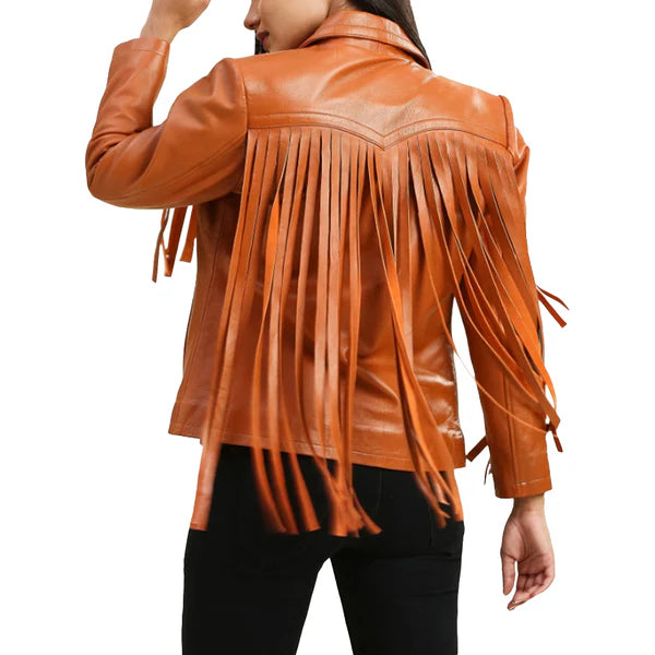 Women's Brown Fringe Leather Jacket-Women Leather Jacket-Premium Leather Store